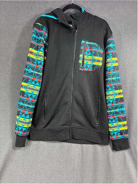 Men's Empyre Zip-Up Hoodie Size L Black Blue Patterned